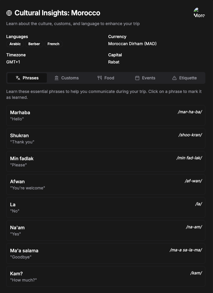 Cultural learning interface
